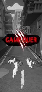 ニャイト・ランニャーズのゲームオーバー画面｜猫に囲まれると画面がモノクロになりGAME OVERになる